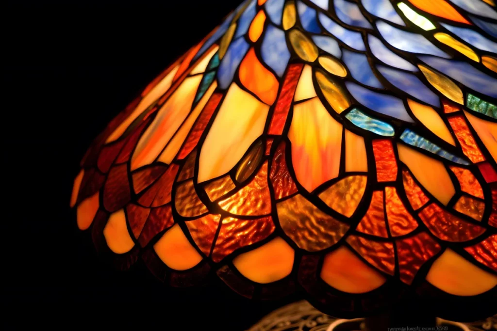 Multi-colored stained glass lamps shade with natural shapes and curved lines