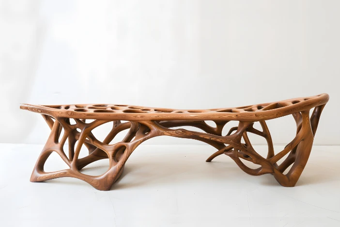 Organic wooden coffee table with honey color and open air design