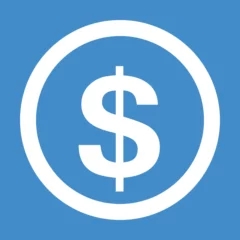 White dollar sign icon in circle on blue background