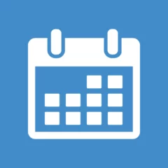 White calendar icon on blue background