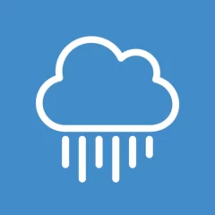 White cloud with rain icon on blue background