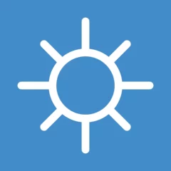 White sun icon on blue background