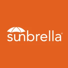 Orange square with white Sunbrella text and umbrella icon