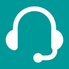 White headset with microphone icon on a dark teal square