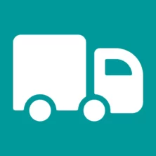 White truck icon on a dark teal square