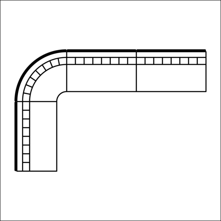 Line diagram of an L-shaped patio sectional sofa