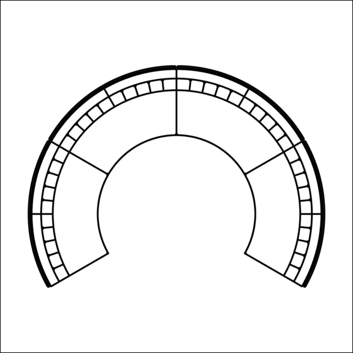Line diagram of a semi-circular patio sectional sofa