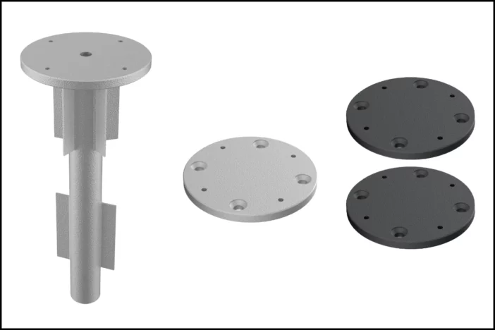 Steel in-ground umbrella mount, concrete surface mount and 2-piece black deck mount