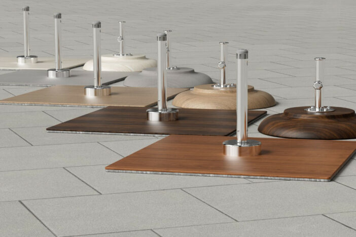 Flat square or rounded patio umbrella bases in a variety of finishes